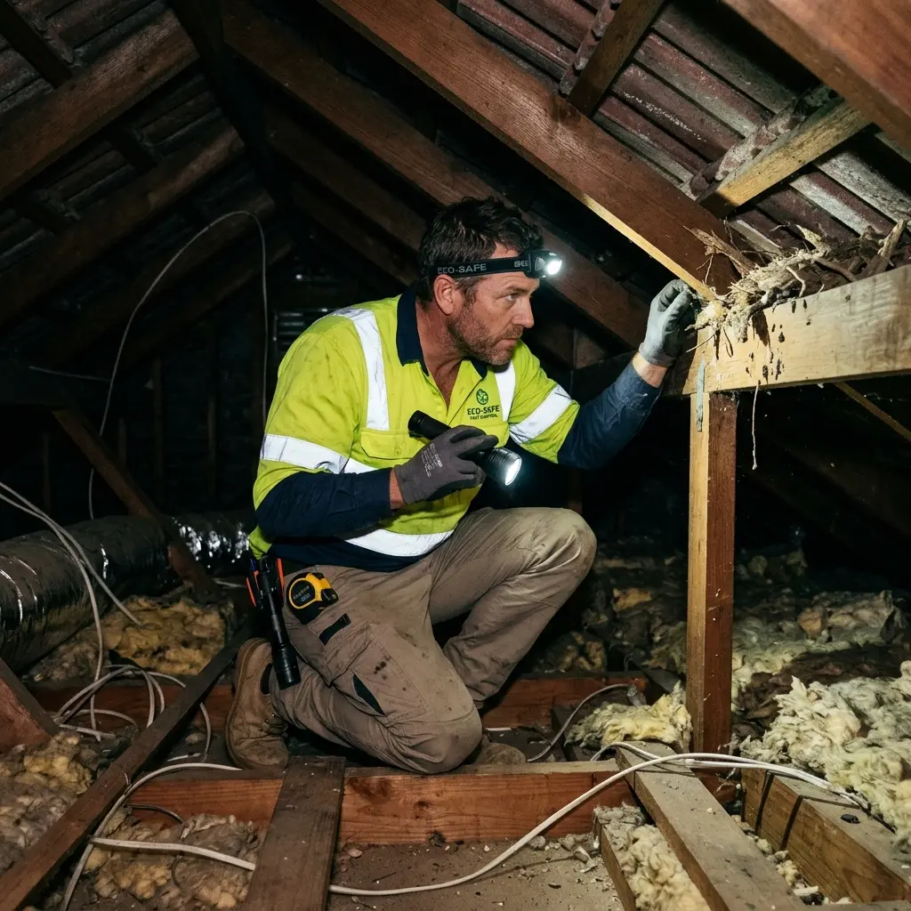 Technician using detection equipment to locate a dead rat inside a Kurunjang wall cavity