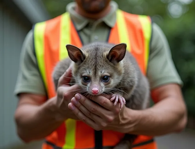 Animal handler safely recovering a deceased possum in Kurunjang